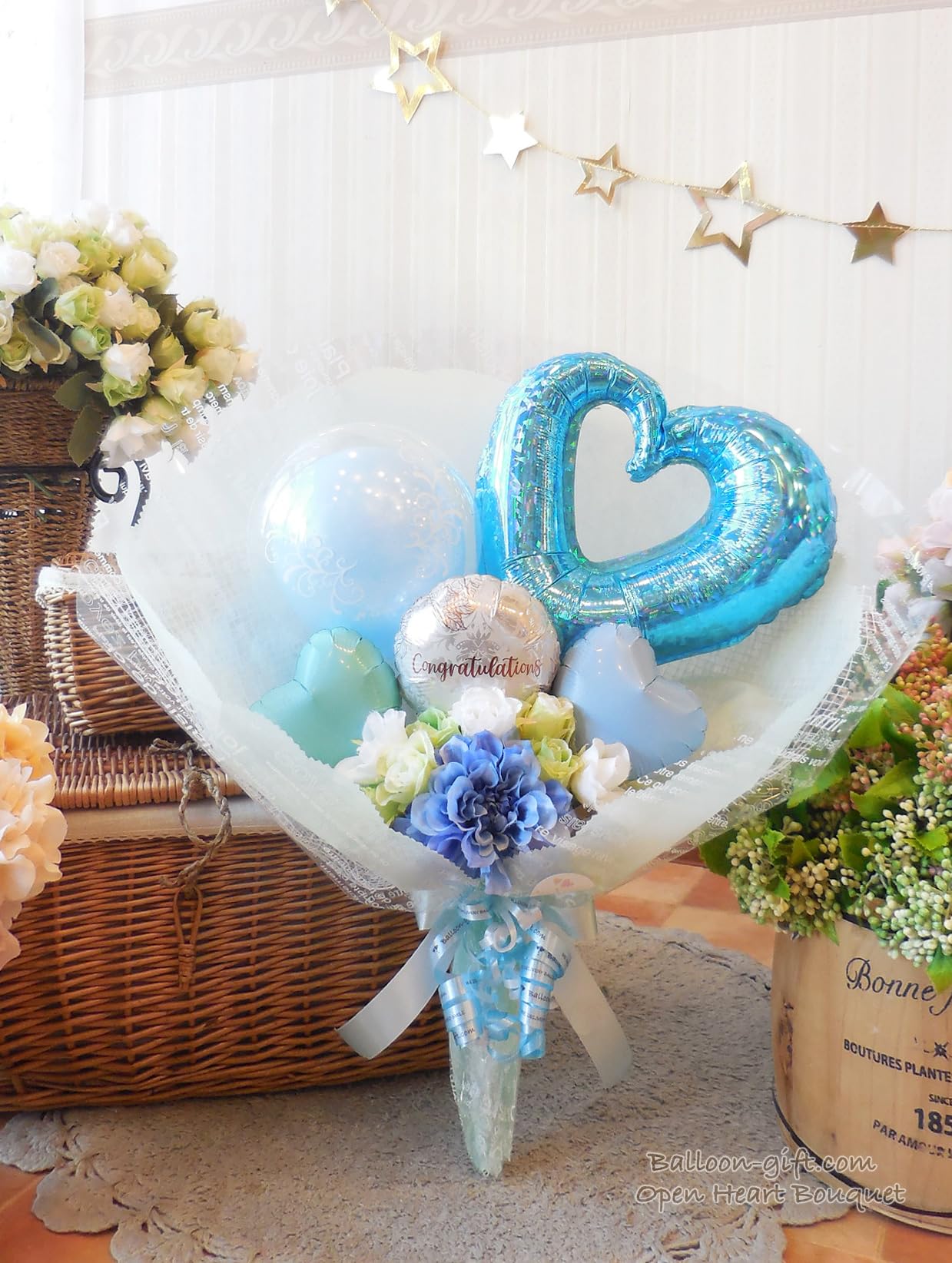 Amazon | バルーンの花束型ブーケ 〜オープンハートブーケ〜 (1 水色
