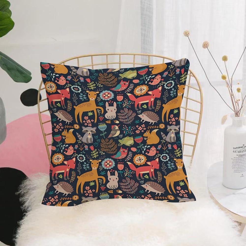 HYOSXW Cushion Cover,Throw Pillow Case Home Decorative for Living Room Bedroom Sofa Chair 16X16 Inch,Christmas seamless pattern with deer and fox,Pillowcase 40X40cm