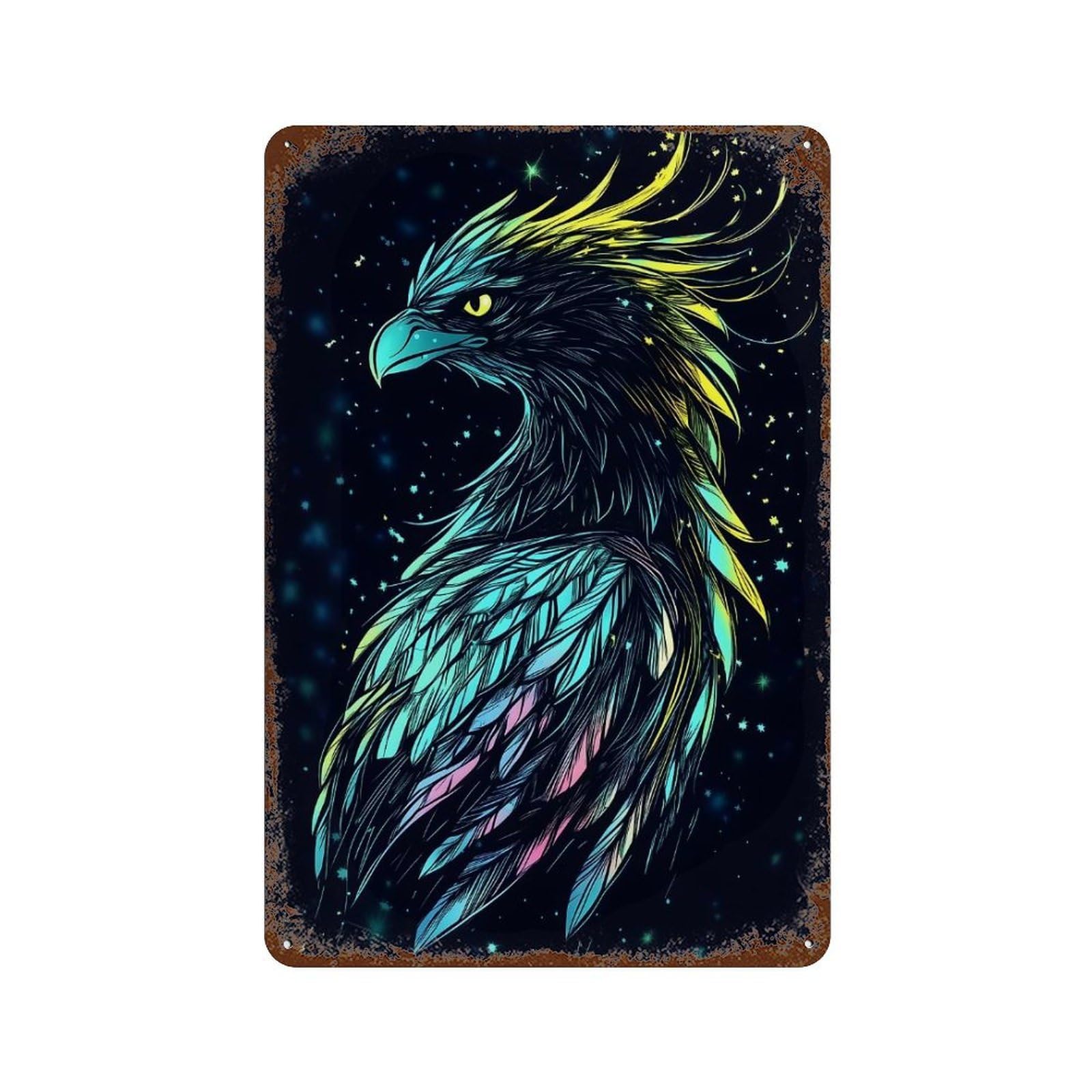 Neon Eagle Illustration Decorative Tin Sign 11.8"x7.9", Shabby Chic Decor for Garage, Pub Or Kitchen