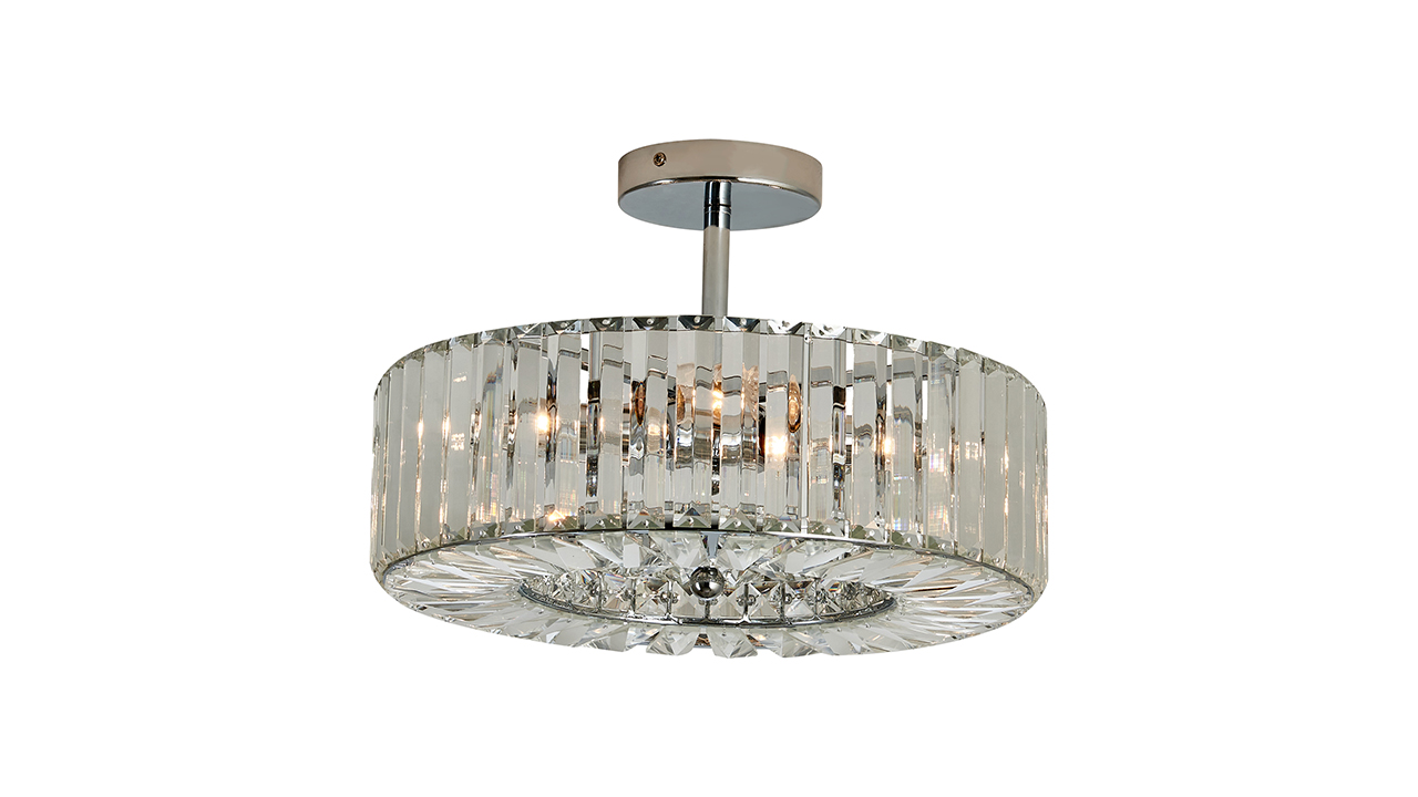Image of Piepooye 4 Lights Modern Crystal Chandelier Chrome Round Semi Flush Mount Ceiling Light Fixture Farmhouse Chandelier for Dinning Room Living Room Bedroom Hallway Entryway Kitchen
