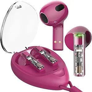 aigo True Wireless Earbuds with Transparent Case and Neck Lanyard, Bluetooth 5.4 Headphones with Touch Control, Water Resistant, 2 Mics for Clear Calls and Super Shine Red