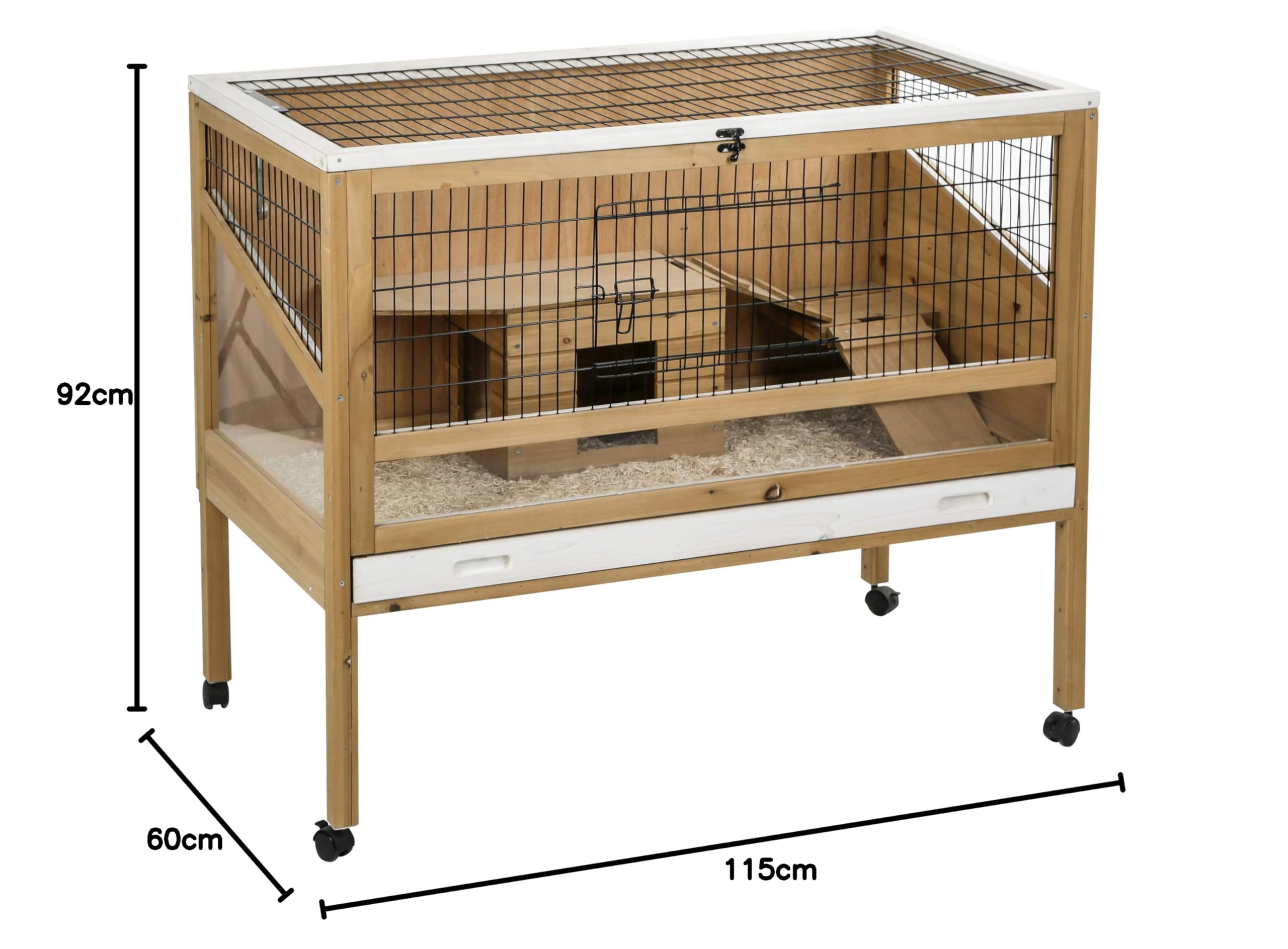 Kerbl Pet Kleintierkäfig Indoor Deluxe, Nagerkäfig, Kleintierstall, 115x60x92,5cm, Holz, Metallgitter, Hasen, Kaninchen, Meerschweinchen, Hamster, mit Holzhaus