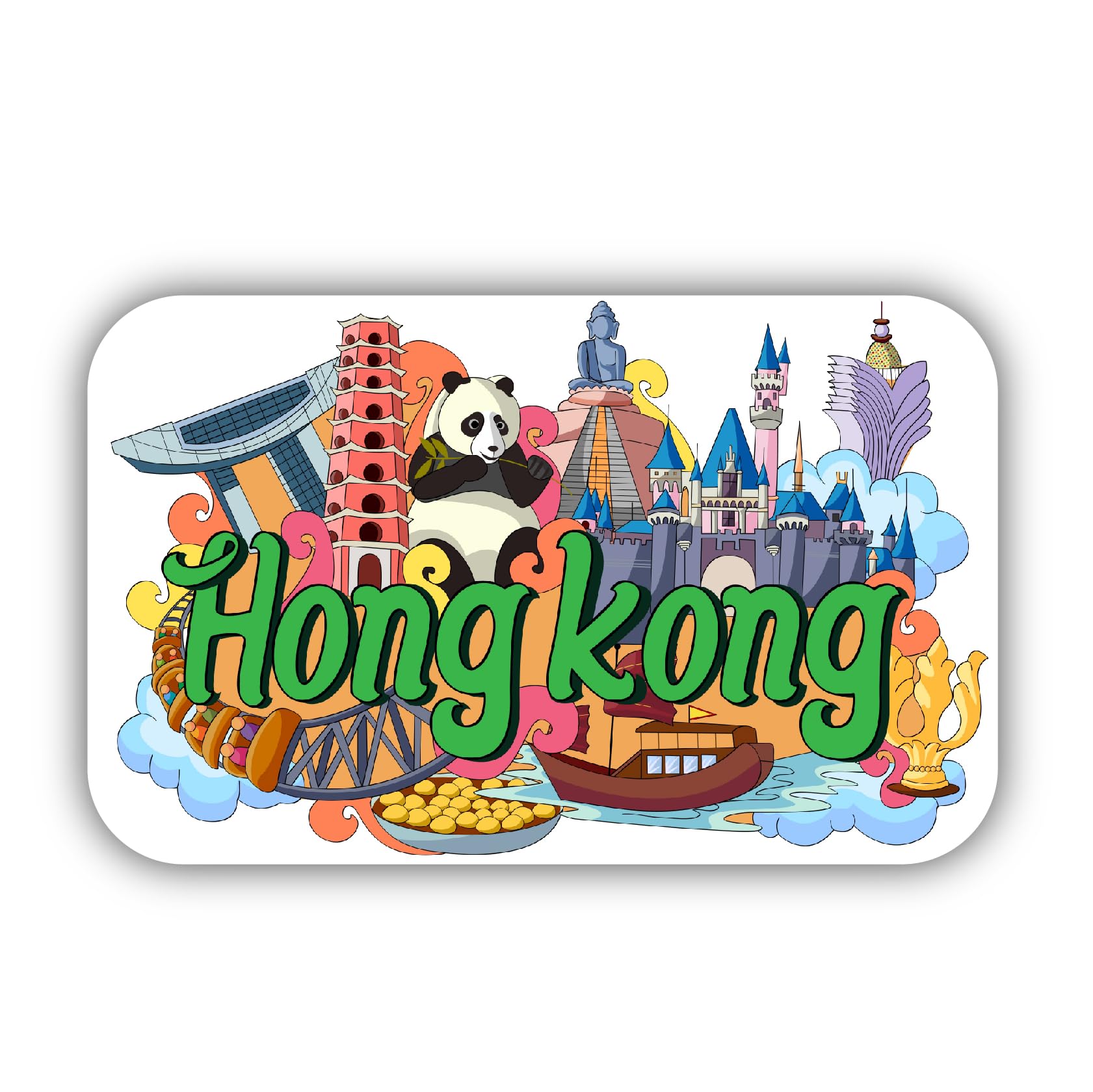 ISEE 360 Rectangular Hong Kong Fridge Magnet Decors for Home-Kitchen-Refrigerator Doors | Office Door | Wooden Souvenir Gift L X H 3 X 2 Inch