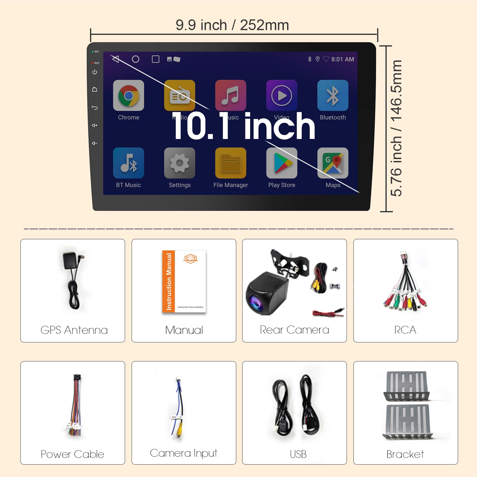 Haudio 2 Din Radio Samochodowe z CarPlay i Android Auto, 10.1Calowy Ekran z Mirror Link,GPS,Sterowanie Głosowe,SWC/FM/AM/RDS,25 Zestawów UI Pasującego do Wszystkich Samochodów,Bez Kamery Cofania 2+64G