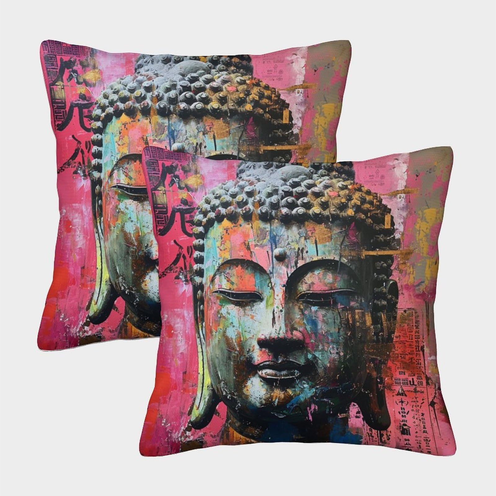 Lehuaima Style-9 Buddha Statue Cushion Cover 2 Pack Decorative Machine Washable Pillowcases Square Cushions With Invisible Zipper Cushion Covers For Sofa Car Bed Outdoor Decor Throw Pillow Case 50X50cm