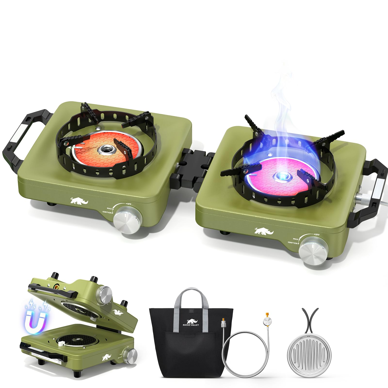 2 Propane Burners Camping Stove 30 000 BTU Folding Camp Stove with Windproof Grates and Frying Pan Portable