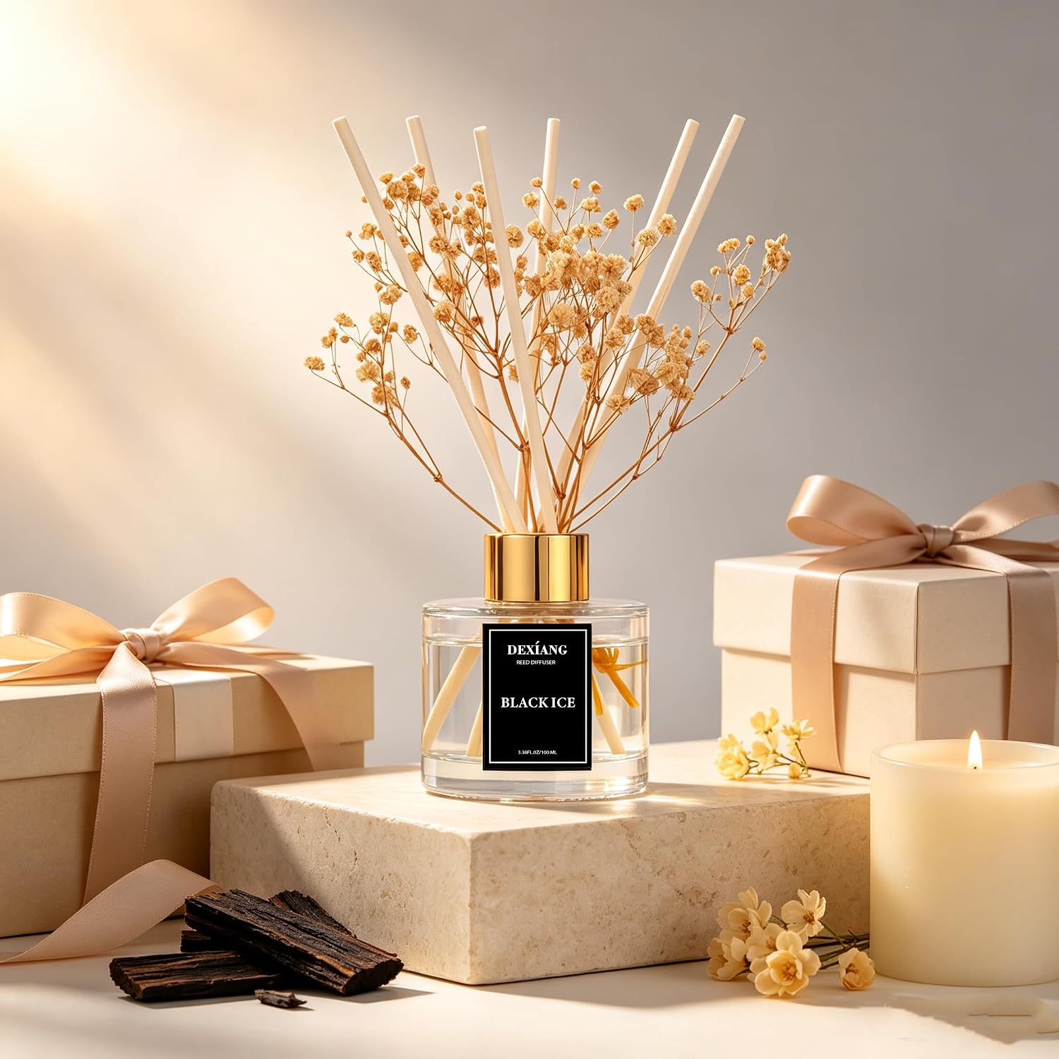 Reed Diffuser Set,3.38 fl oz (100 ml) - Black ice Oil Diffusers with 6 Reed Sticks for Bathroom Shelf Decor