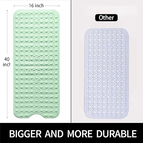 Miniatura 8 de Tapete grande antideslizante para bañera, extra largo, 40 x 16 pulgadas, lavable a máquina, con ventosas y agujeros de drenaje, tapetes de baño