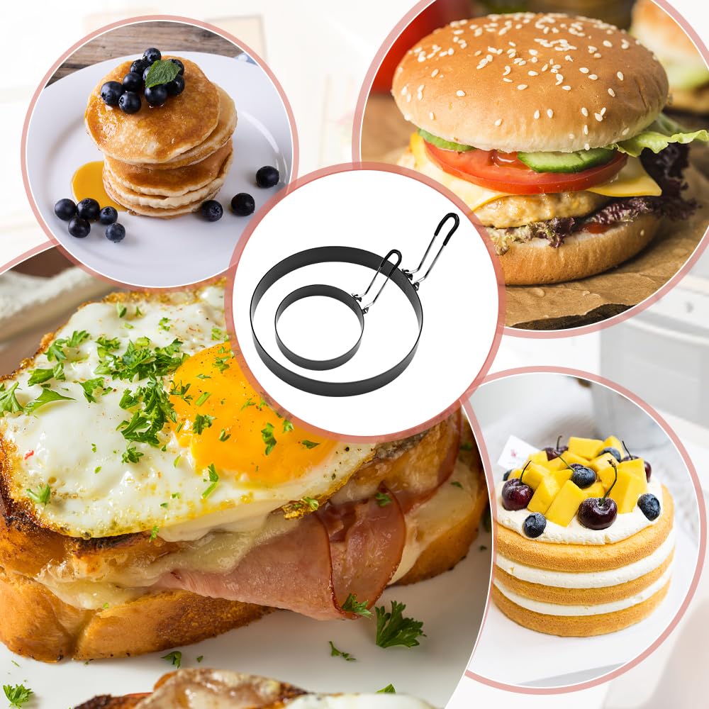 CAREDGO 4 Pezzi Stampo per Uova in Acciaio Inox Stampo per Pancake Grande Formine per Uova al Tegamino Formine per Pancake Antiaderente con 1 Pennello ad Olio per Cucinare Uova Fritte Muffin (9cm/5cm)