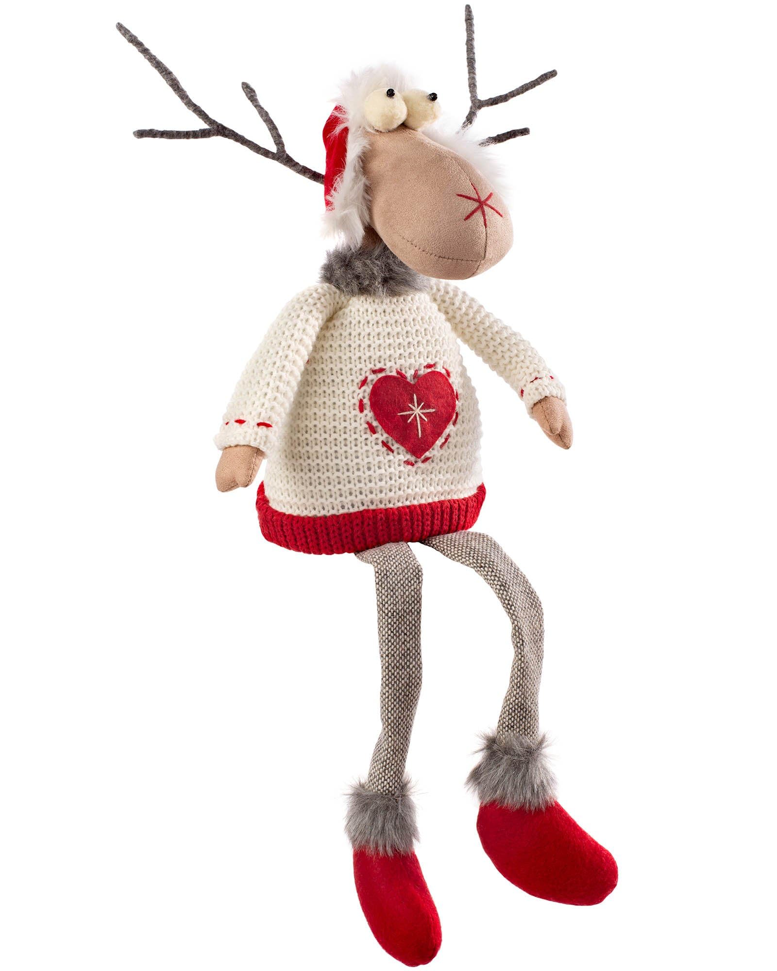 WeRChristmas Sitting Christmas Reindeer Figurine with Soft Legs, Multi-Colour, 48cm