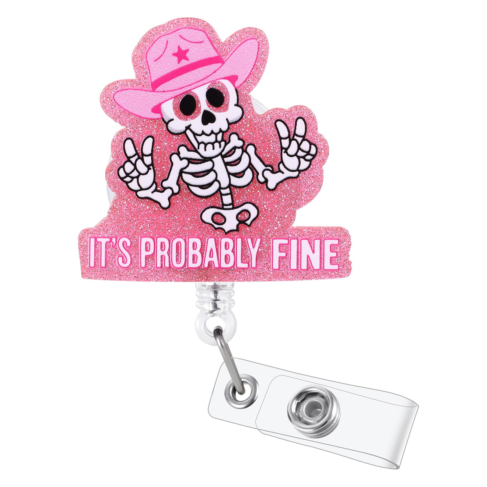 Funny Skeleton Cowboy Badge Reel, RN Badge Buddy, Cute ID Name Work Badge Holder with Retractable Clip for CT Tech Xray Orthopedics LPN CNA MA Nurse Doctor Nursing Student and Medical Workers — image 1
