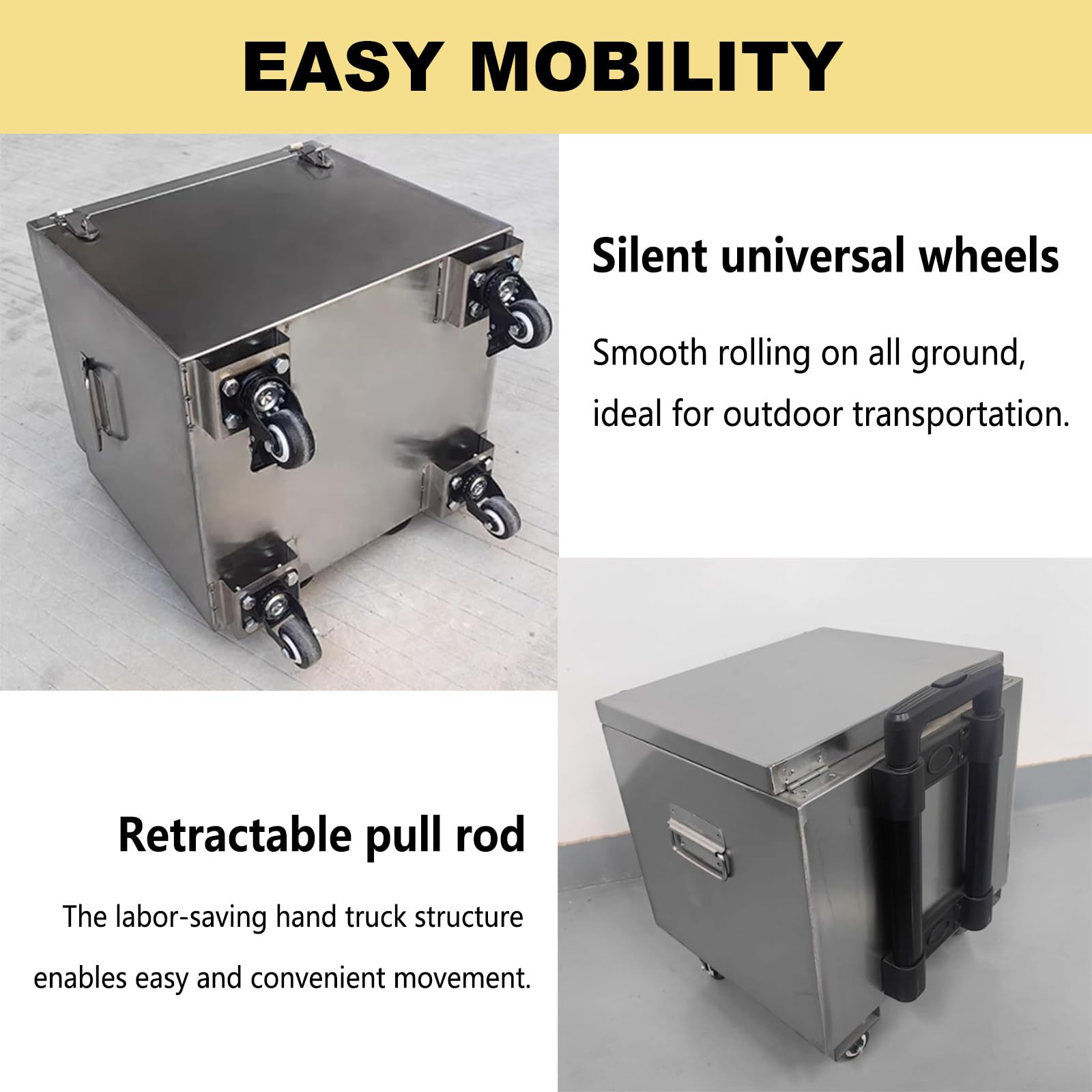 Mobiler Werkzeugwagen aus Edelstahl, 150 kg Tragkraft, große Aufbewahrungsbox mit oberer Ablage für Handwerkzeuge und Hardware, Maße 50 x 35 x 35 cm