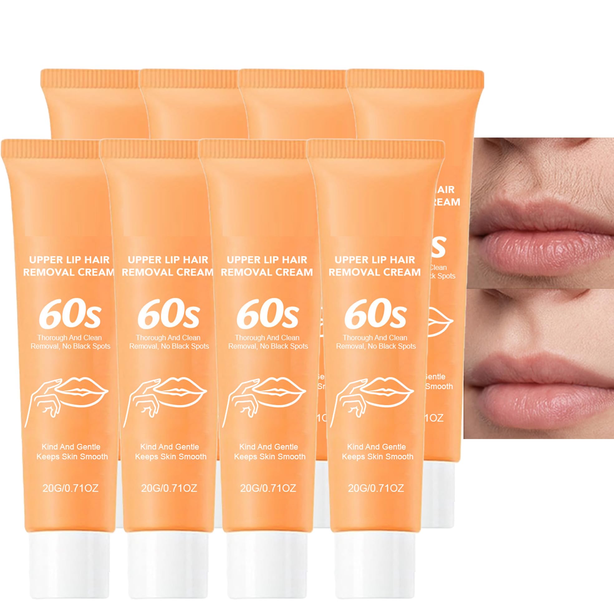 Crema per la depilazione del viso per le donne, crema per la depilazione del viso indolore per labbra superiori, mento e preferiti, creme per la depilazione per pelli sensibili morbide (8PCS)