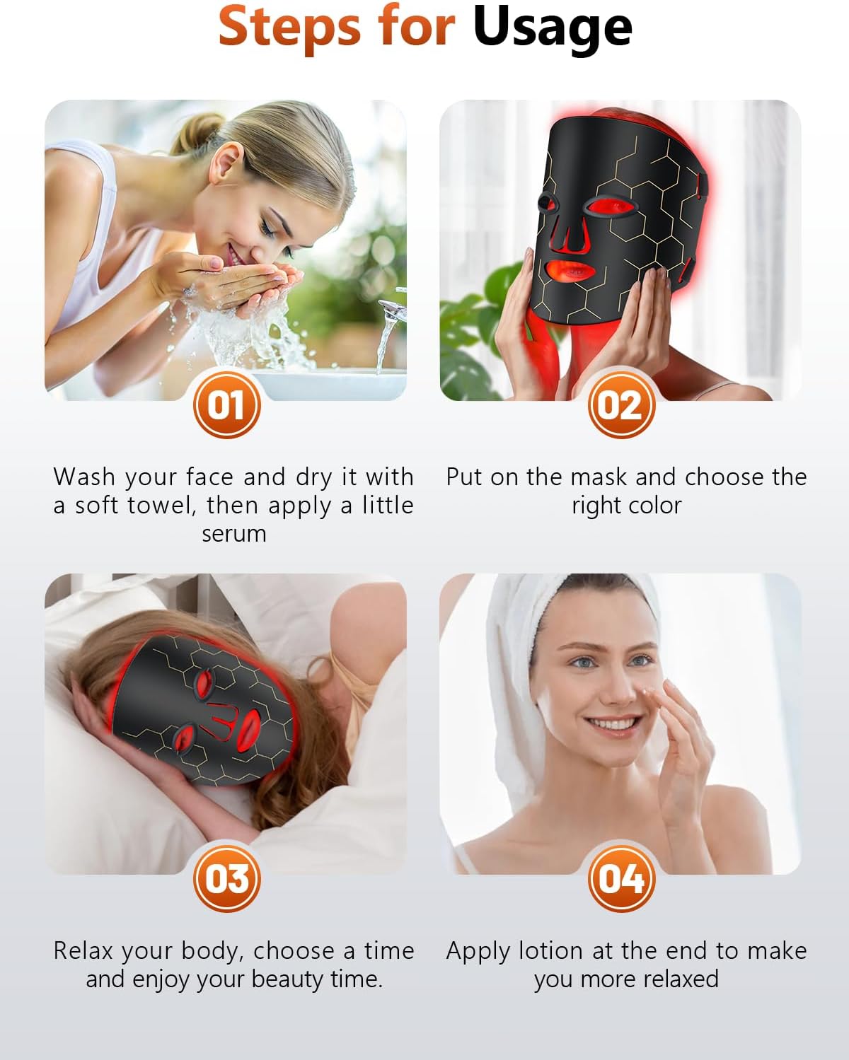 Red Light Therapy for Face, 7-1 Colors Portable Led Face Mask Light Therapy with Remote, Near-Infrared 850nm Wavelength with Timing Function for Anti-Aging Skincare at Home 288 LED Beads - Image 8