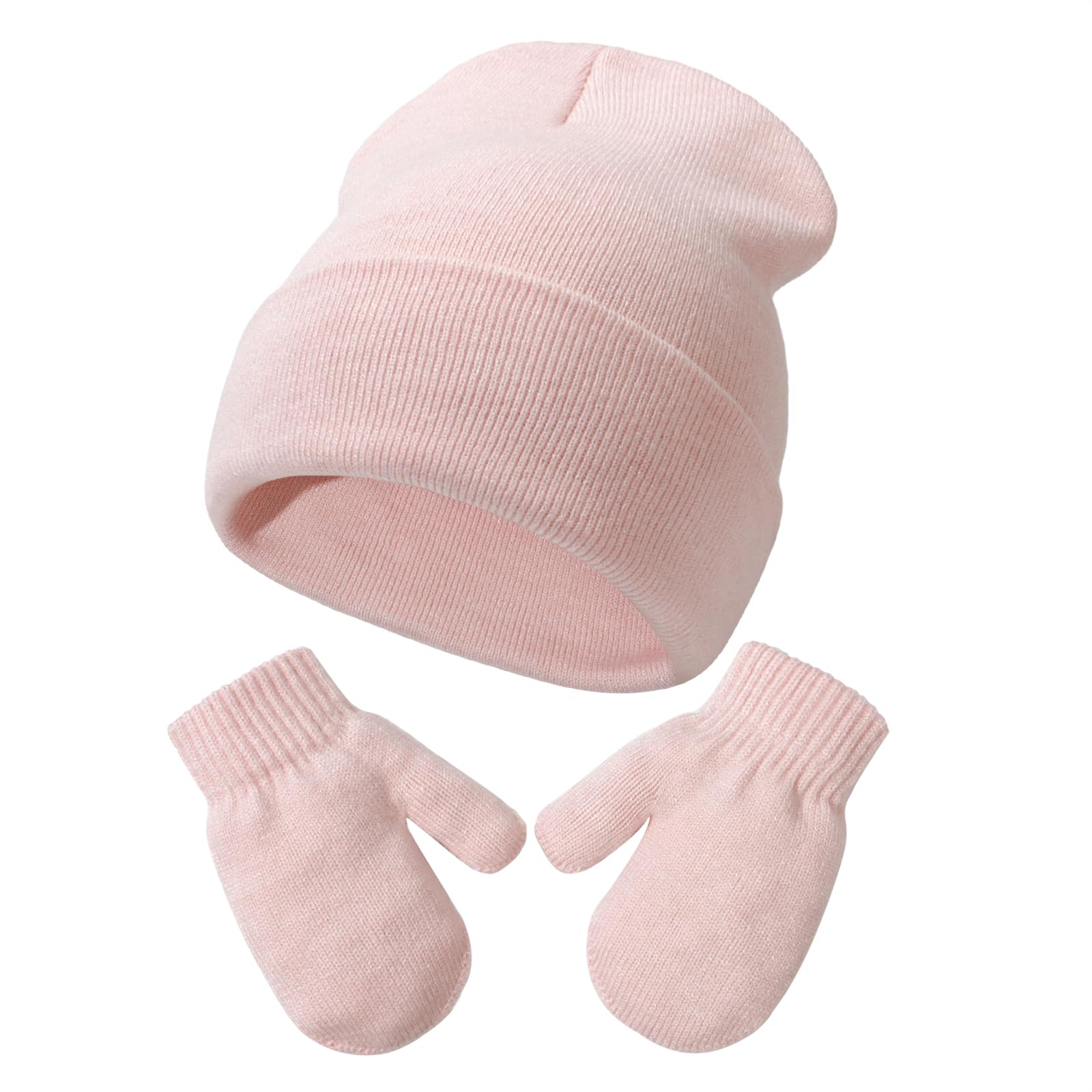 DRESHOW Kleinkind Beanie Kinder Wintermützen und Fäustlinge Set für Kinder Warme Weich Baby Strickenmütze und Handschuhe für 3 Monate - 5 Jahre Mädchen Jungen
