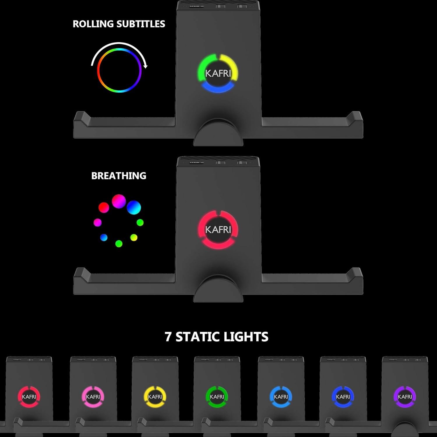 RGB Headphone Stand Hanger with USB C Charger, KAFRI Under Desk Dual Headset Holder Earphone Hook Mount Rack with 3 USB Charging Ports, PC Gaming Desk Accessories : Electronics