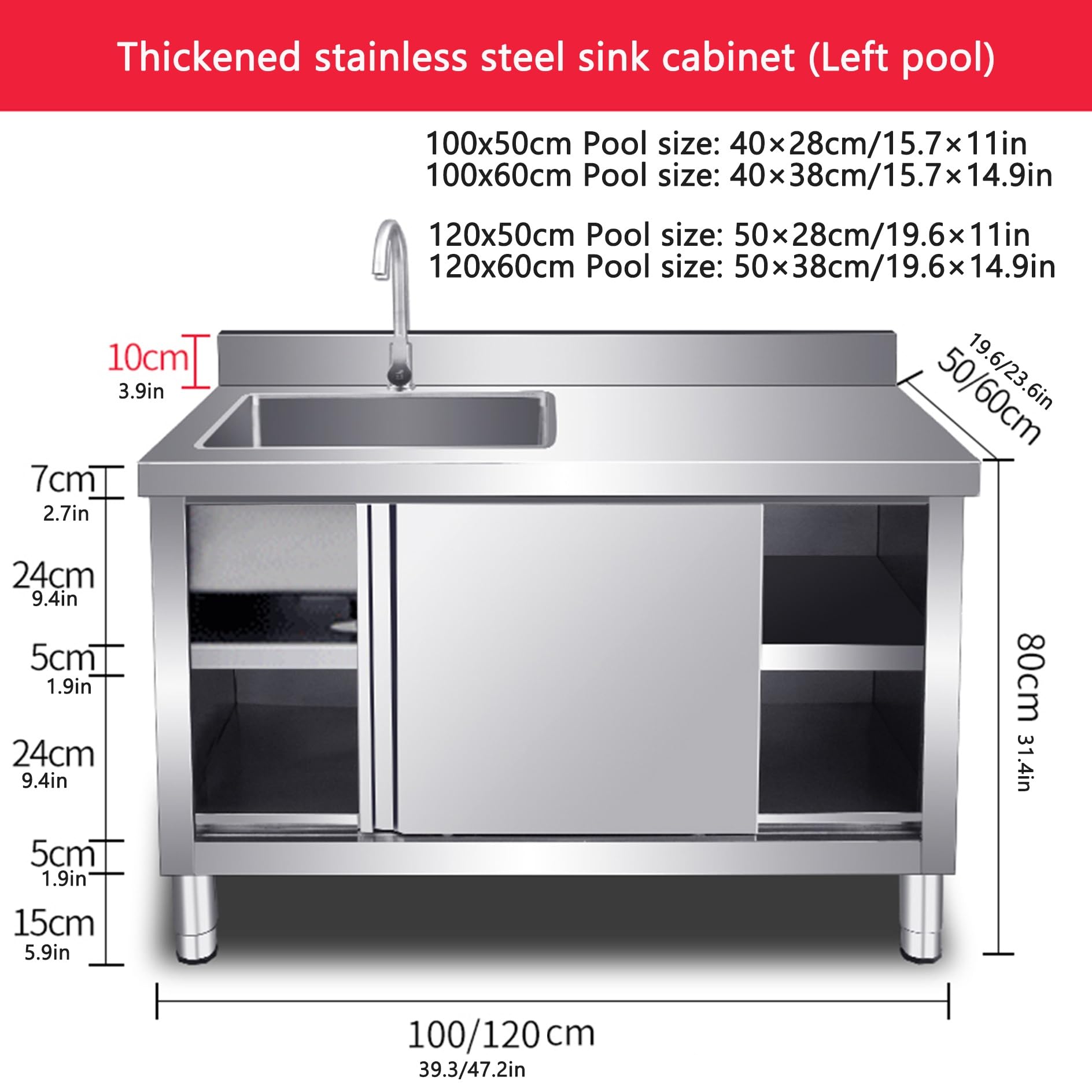 Évier Extérieur Autoportant Inox 304 Avec Robinet - Évier De Jardin, Cuisine, Buanderie, 38cm, Avec étagère De Rangement