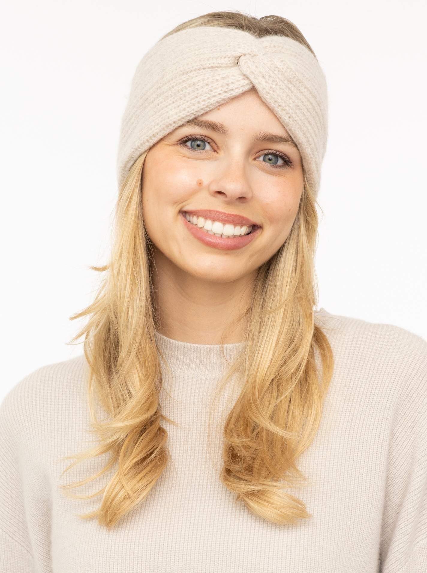 Zwillingsherz Rippen Stirnband aus 100% Kaschmir - Hochwertiges Grobstrick Kopfband Uni Design für Damen Frauen - Wolle - Ohrenschutz Haarband - Sport Freizeit warm weich - Frühjahr Herbst Winter