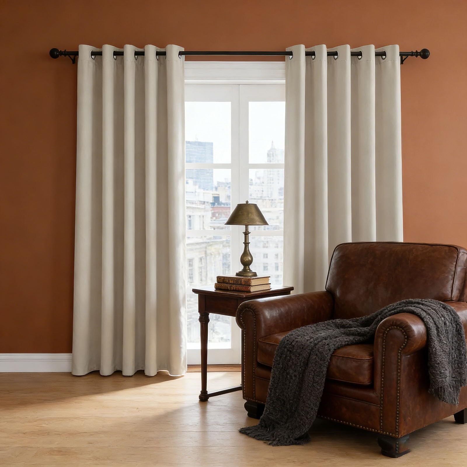 Lihuane Beige Drop Curtains 150 X 105 Cm Super Soft Thermal Insulated Eyelet Thermal Blackout 1 Panel For Bedroom Insulated Soundsproof,