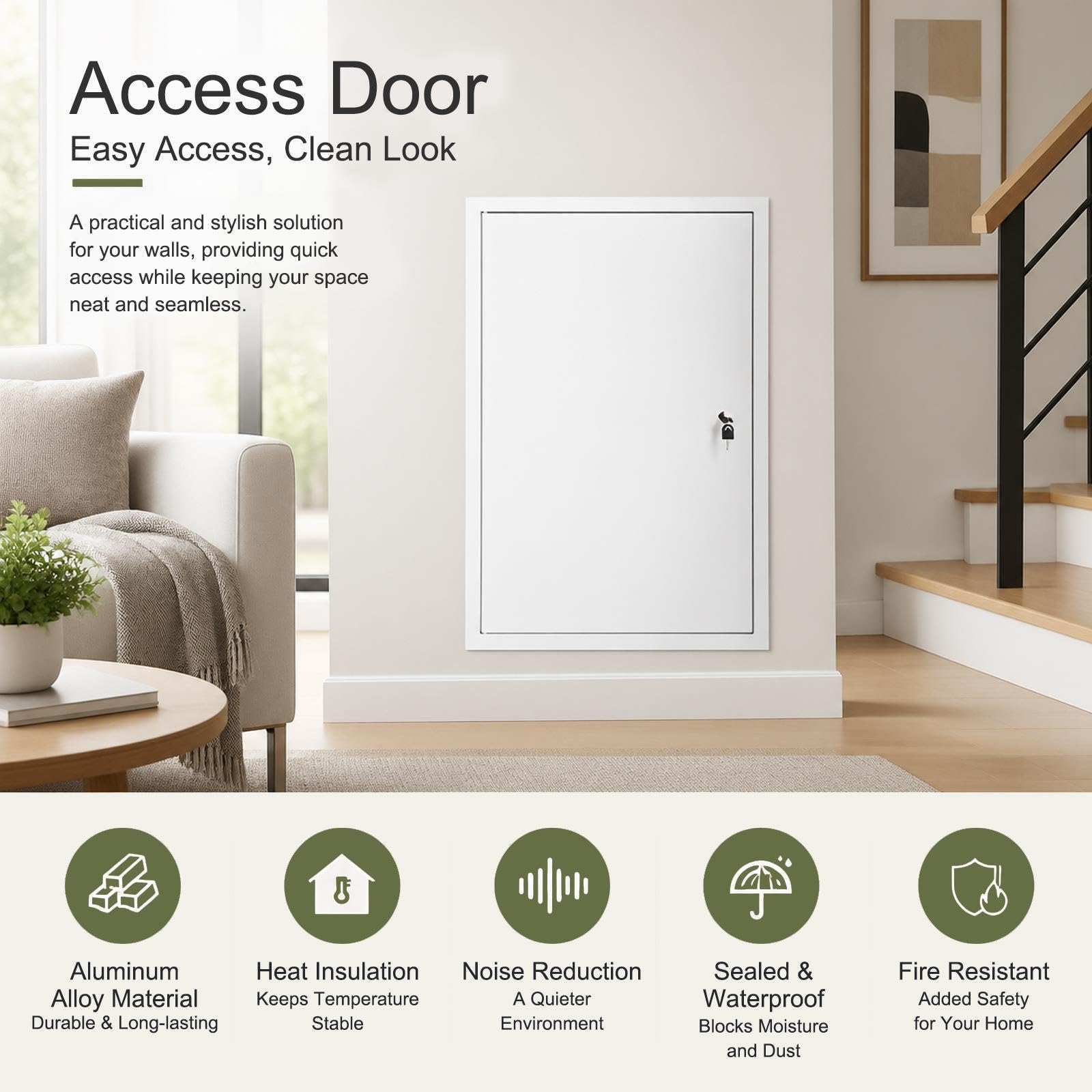 Panel de Acceso de Aluminio con Cerradura para inspección de Pared, Montaje a RAS, pintable, Ideal para Uso doméstico y Comercial