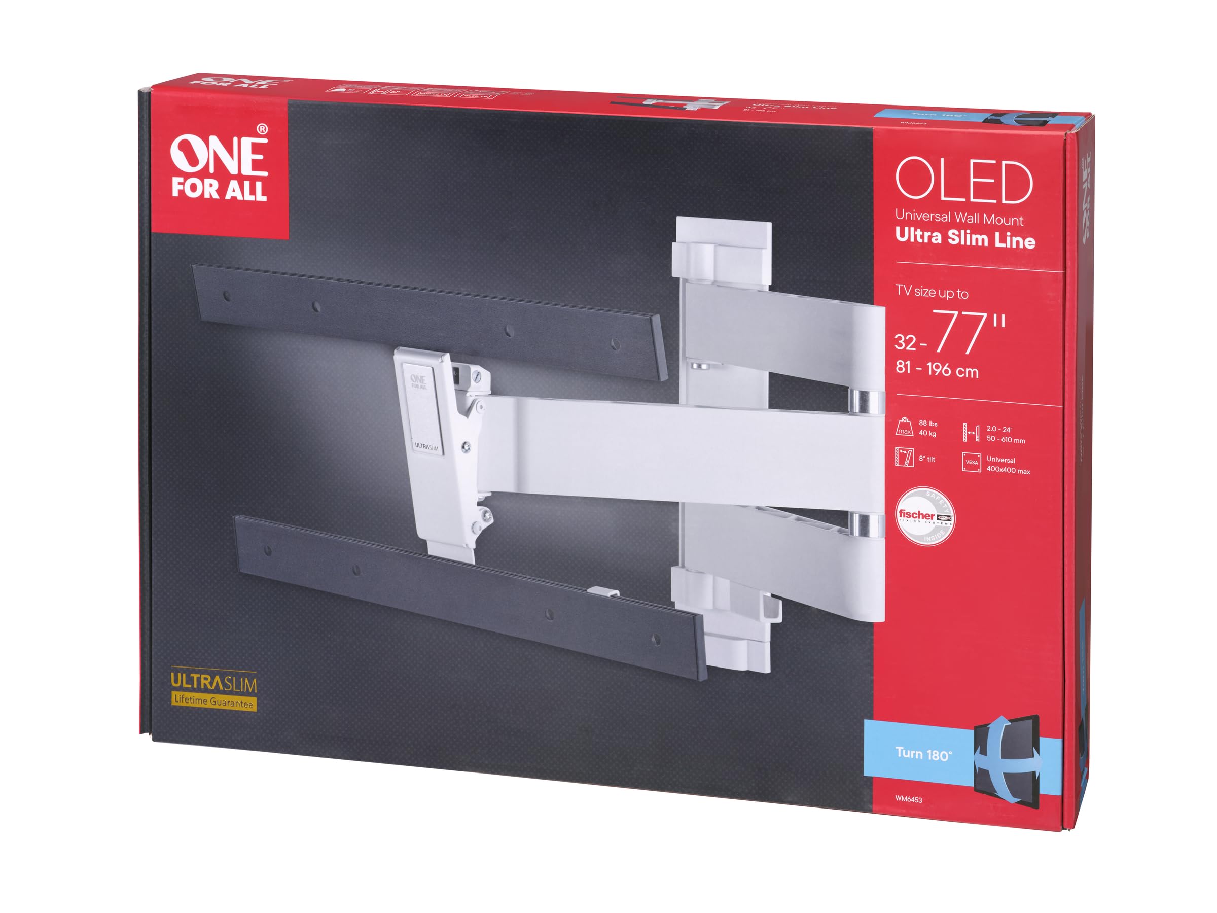 One For All WM6453 OLED TV Muurbeugel Wit - Draai/kantelbaar - VESA 400 - 32 tot 77 inch (WM6453)