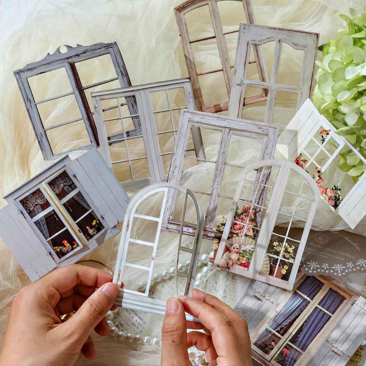 60pcs Textured Cardstock Hollowed Window Frame Stickers for Junk Journals Vintage Cutouts Scrapbook Stickers for Scrapbooking Supplies Clearance Pre-cuts for Journaling Collage Kit Pop-up