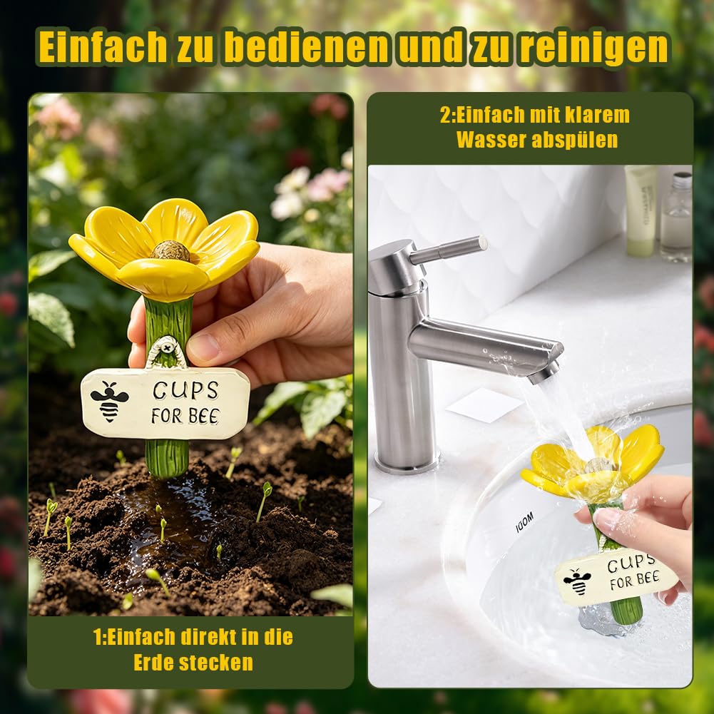 4 Stück Bienentränken Keramik Blumen, Sichere Garten-Insektentränke für Bienen, Schmetterlinge & Bestäuber, Bunte Bienentränken für den Garten, Trinkstelle, Bee Cups für Garten & Balkon