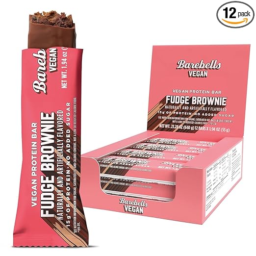 Barebells Protein Bars - Protein Snacks with High Protein - Chocolate Protein Bars - Perfect on The Go Protein Snack & Breakfast Bars (12 Count (Pack of 1), Plant Based - Fudge Brownie)