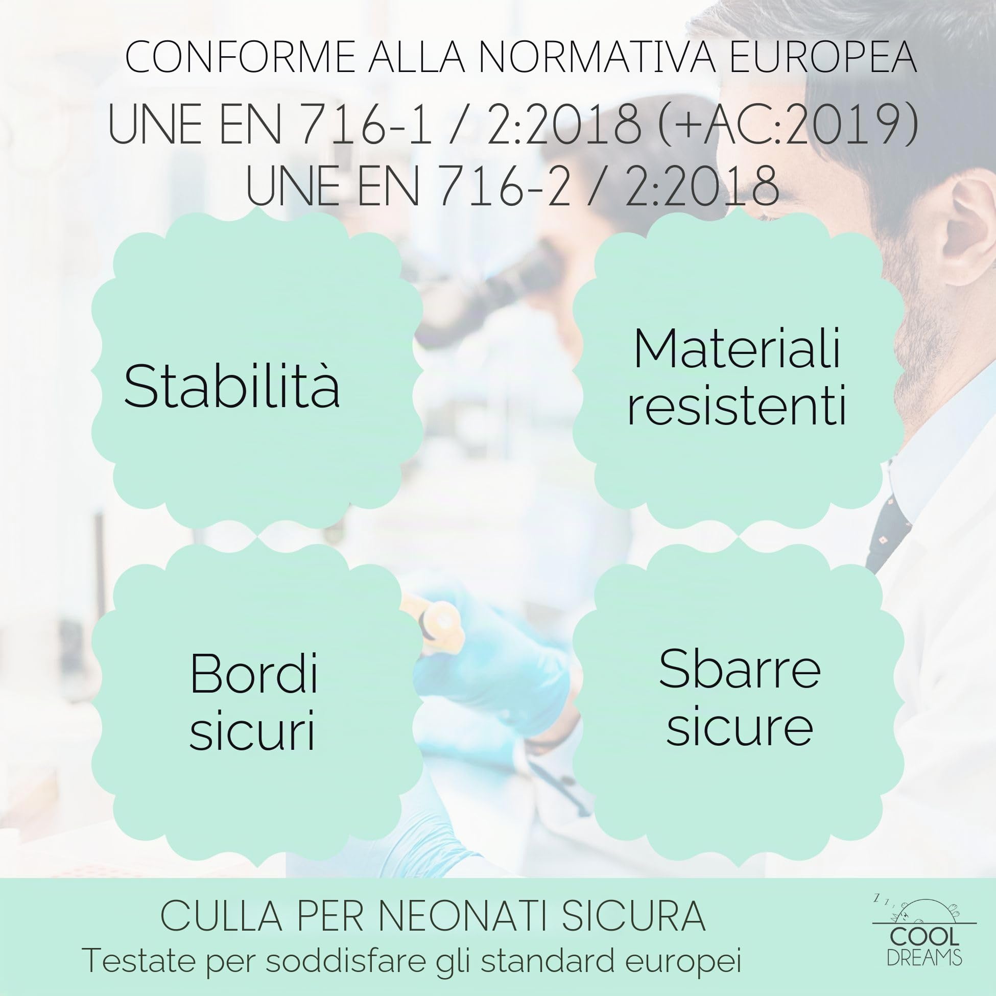 COOL · DREAMS - Indi, Lettino per neonato + kit completo + materasso HR + 4 ruote + tessile