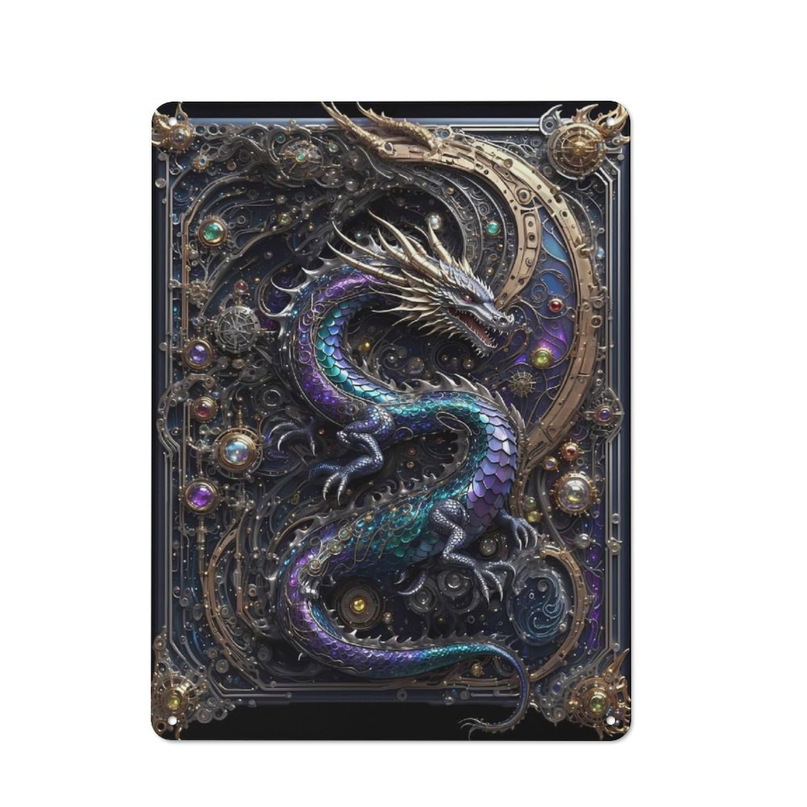 Junmoney Style-17 Metal Sign 40X30cm With Steampunk Dragon Lord For Workshop Wall, Vintage Decor, For Vintage Wall Decor Fans, For Metal Sign Collectors