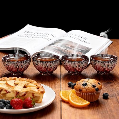 Miniatura 2 de Pink Glaze Tenmokus - Taza de té Jianzhan de cerámica, 4 onzas, juego de 4 tazas de té pequeñas hechas a mano estilo chino, juego de 4, caja de