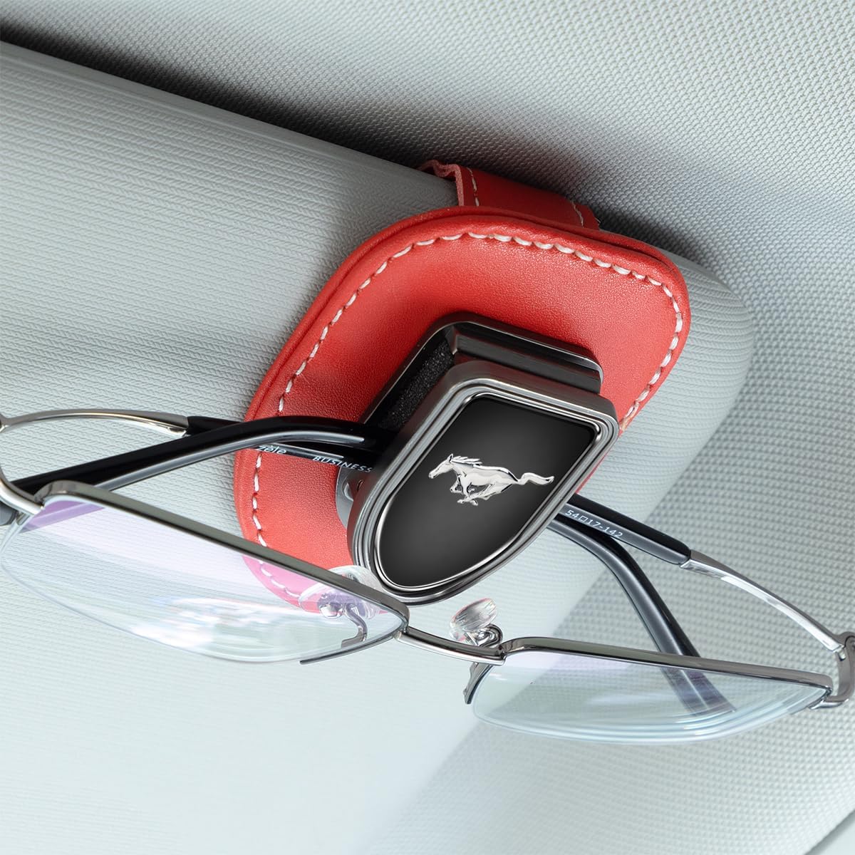 Car Sunglass Holder, Eyeglass Holder for Mustang Snake Speedstar Evos Everest GT Shelby Grand C-MAX Falcon Figo Territory Fiesta, Sunglass Hanger Mount for Car Sun Visor, Interior Accessories, red