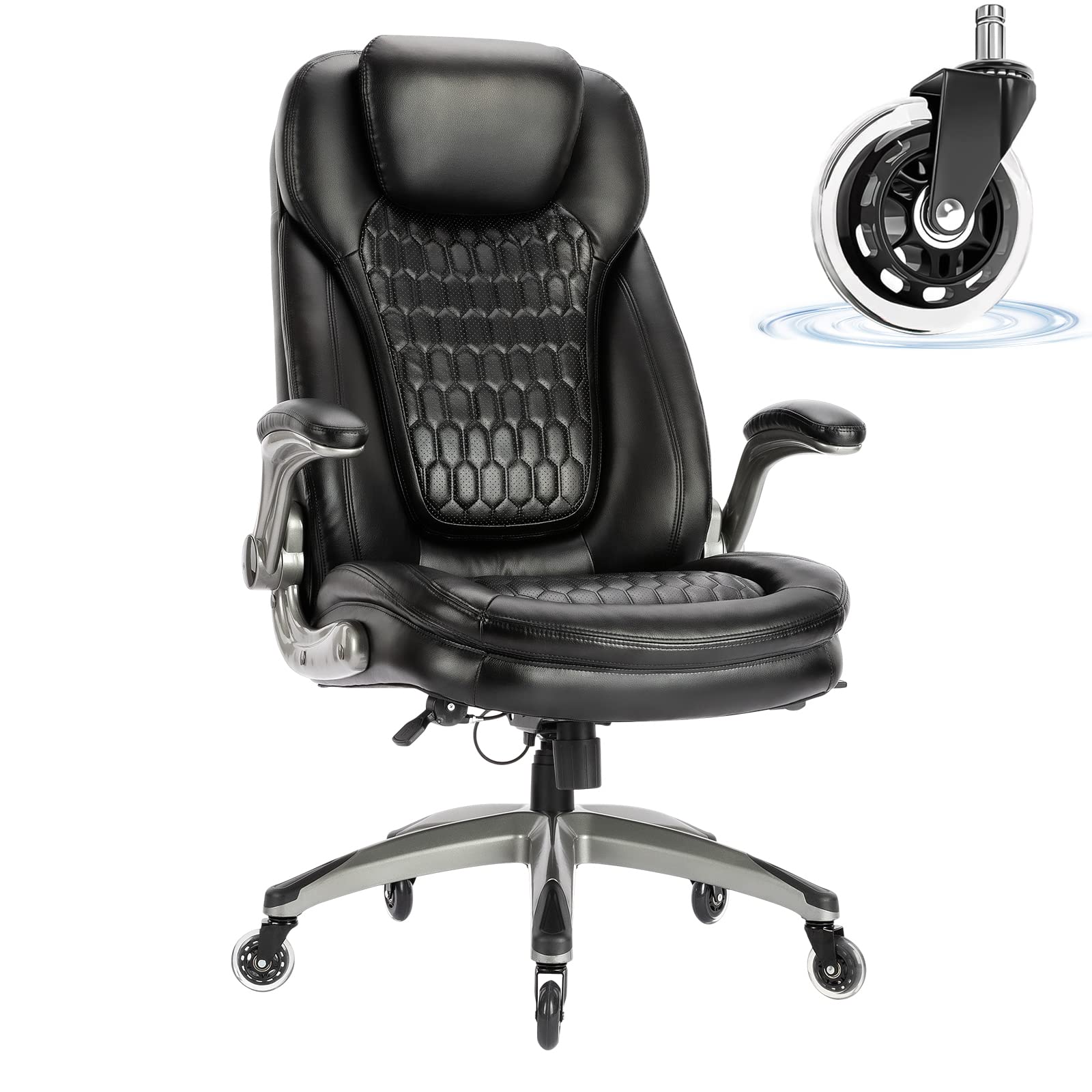 Photo 1 of (PARTS ONLY)COLAMY Executive Home Office Chair-High Back Ergonomic Computer Chair with Padded Flip-up Arms, Adjustable Height and Tilt Lock, Thicken Seat Cushion Soft Leather Swivel Chair for Working Study-Black