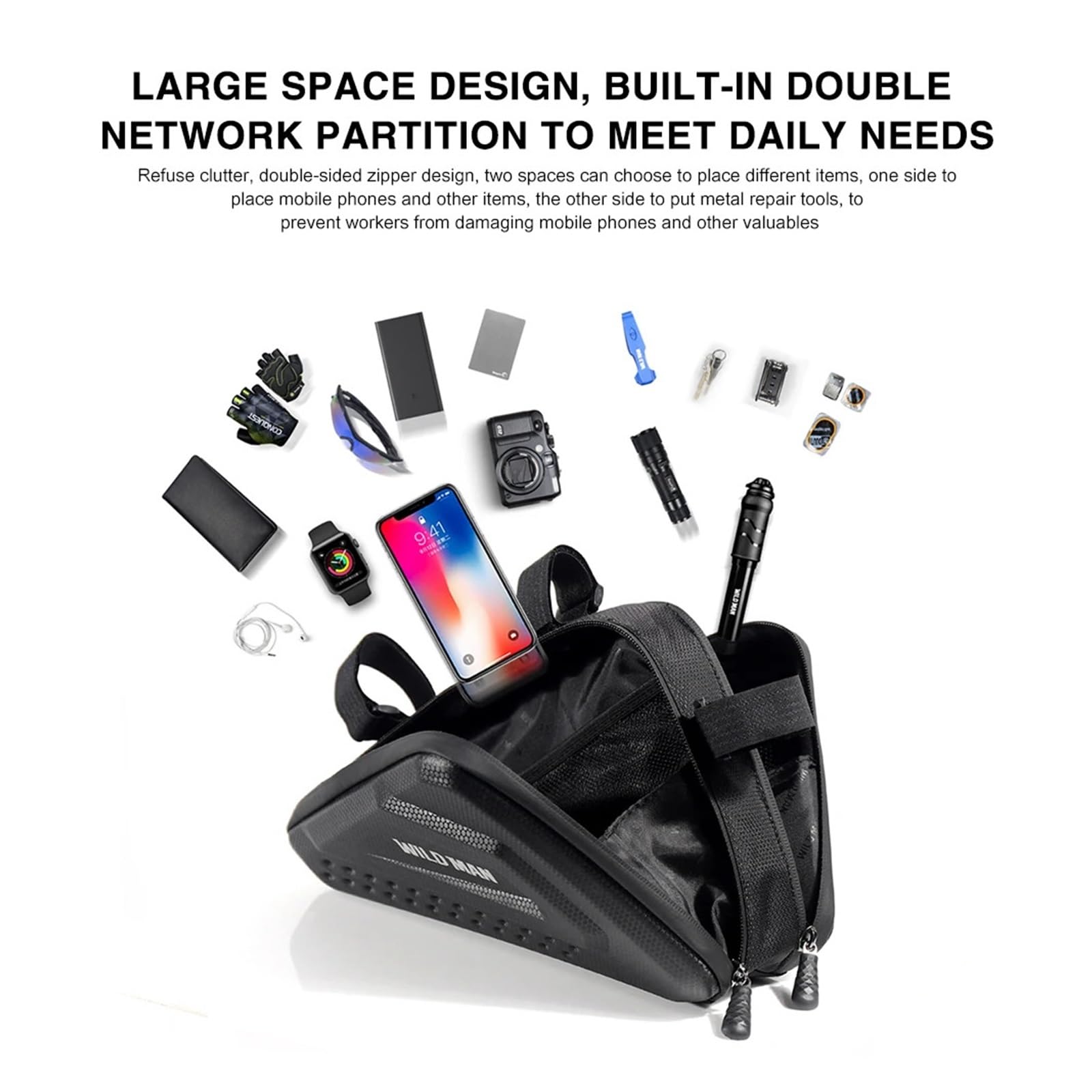 Borsa for bicicletta con guscio rigido da 1 pezzo e 2 litri | Conserva l'attrezzatura da ciclismo for il ciclismo diurno e notturno.(TZ04 1.5L A)