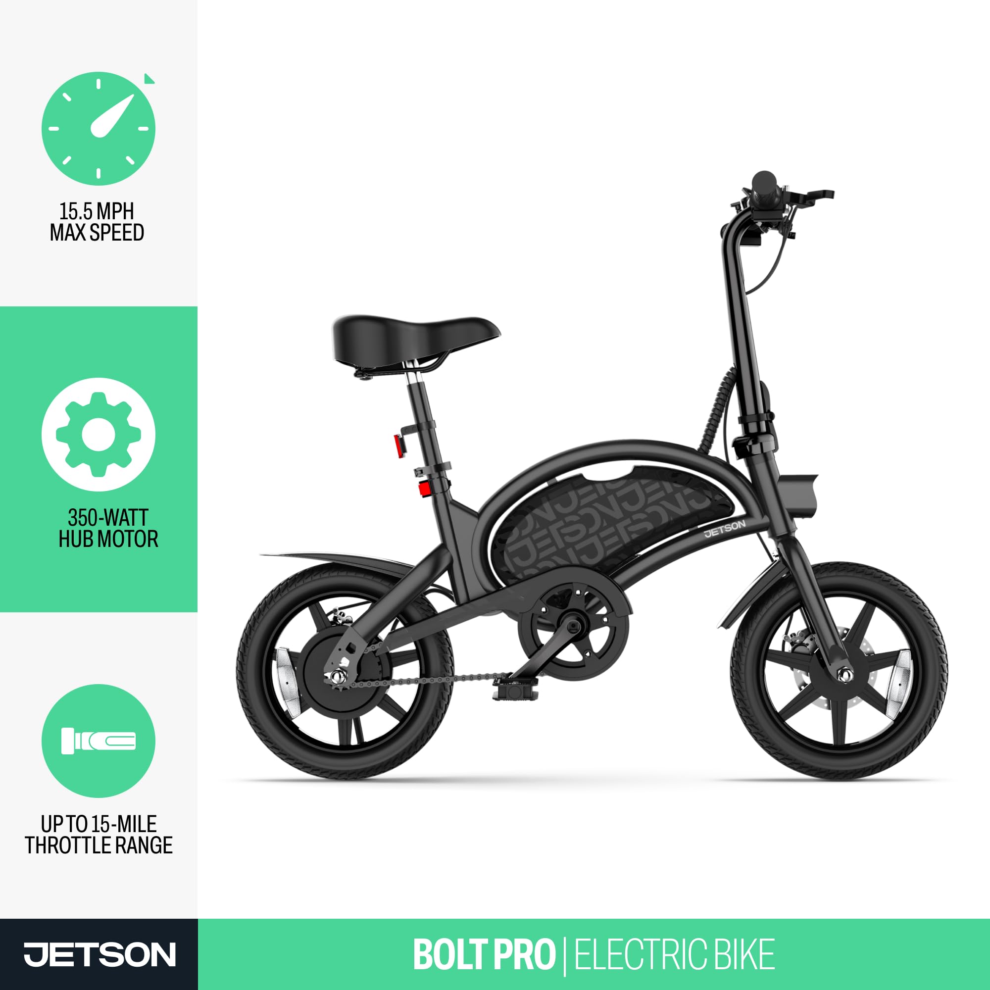 Jetson Bolt Pro Adult Electric Bike, Pedal Assist up to 30 Miles, Foldable, Built-in Carrying Handle, Lightweight Frame, LED Headlight, Dual Disc Brakes, Twist Throttle & Cruise Control, Ages 12+