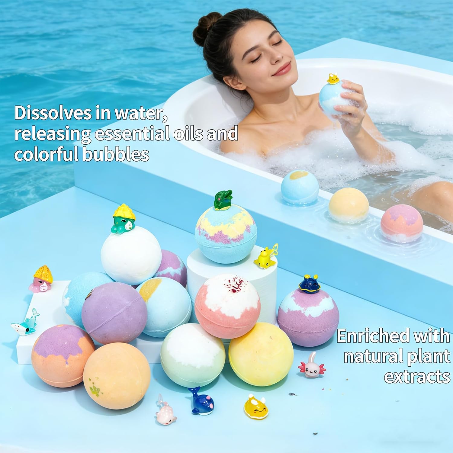 Bath Bombs for Kids with Toys Inside, Easter Egg Bath Bombs for Kids, Includes Extra-Large Bubbles and Surprise Bubble Eggs Organic Relaxation Set (Ocean)