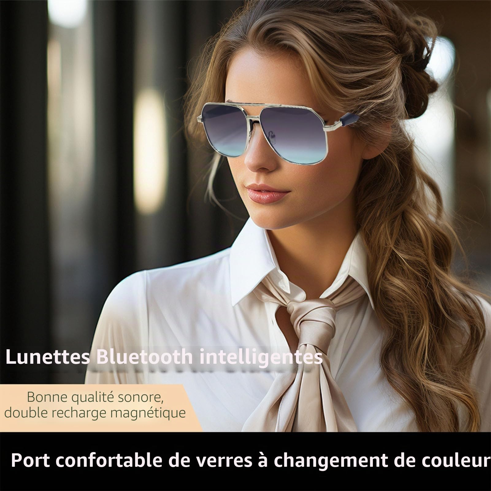 Smart Glasses Lunettes Connectée de Soleil Bluetooth Intelligente Audio Homme Femme Ecouteur Ouvert sans Fil pour Android iOS Musique Telephone Sport Velo Assistant Vocal Etanche