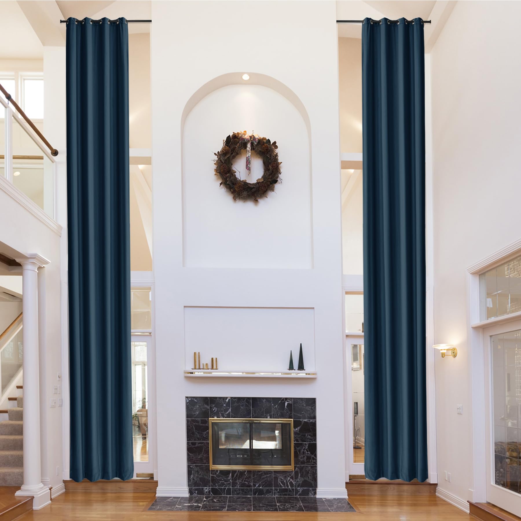 1 panneau extra long en velours bleu foncé avec œillets – Rideaux occultants personnalisés de 3 à 7,3 m de long, 254 cm de large, idéal pour salon, tissu doux