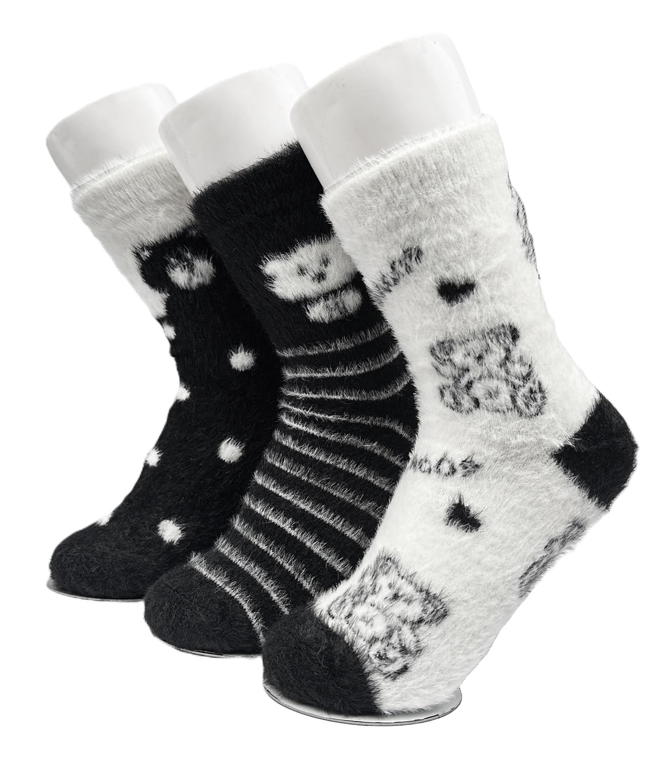 3 Pair Cute Beer Fur Socks - Soft & Cozy Solid Winter Woolen Thick Warm Lined Stretchy Elastic Casual Socks (Without Thumb) for Girls/Ladies/Women, Assorted-image-39