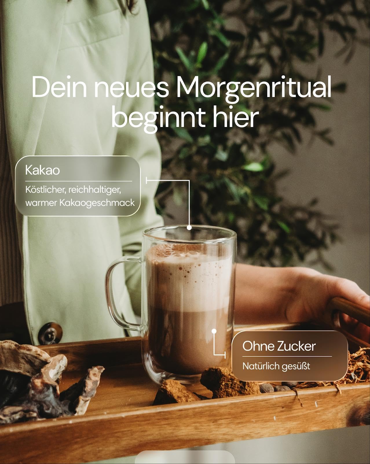 Clearly Not Coffee – Ungesüßtes Pilzgetränk mit Kakao, Chaga, Reishi, Lion's Mane & Cordyceps – Kaffee­freie Kakao-Alternative, Vegan & Zuckerfrei – 255 g