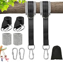 900 kg Fixation Hamac Sangle Balançoire, Kit Suspension 2 x 150 cm avec Mousquetons, Anneaux en D, Protections Arbre et Sac de Rangement pour Jardin, Balcon, Camping