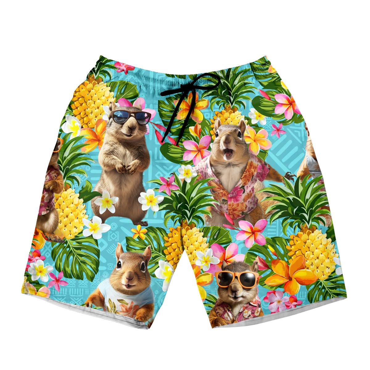 Funny Squirrel Tropical Floral Shorts Men Hawaiian Mens Shorts Swim Shorts for Men Mens Swim Trunks