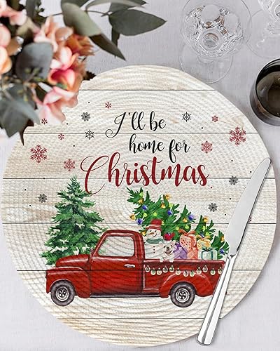 Miniatura 2 de Paquete de 2 manteles individuales redondos trenzados, I'll be Home de grano de madera de 15 pulgadas, lavables, resistentes al calor, para cocina,