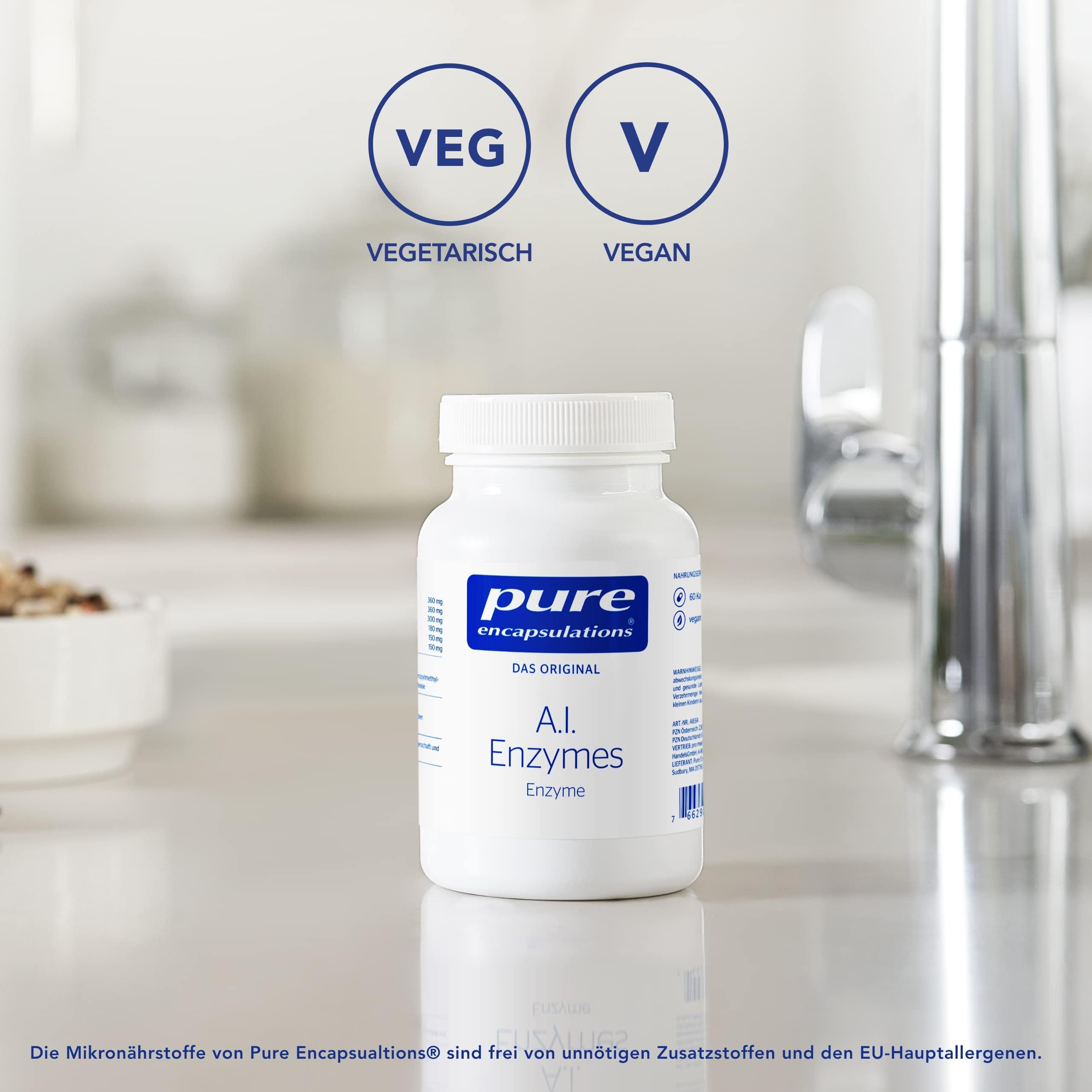 Pure Encapsulations - A.I. Enzymes - Pflanzliche Enzym-Kapseln mit Bromelain & Papain - 360 mg pro Tagesdosis - Vegan & Hypoallergen - 60 Kapseln