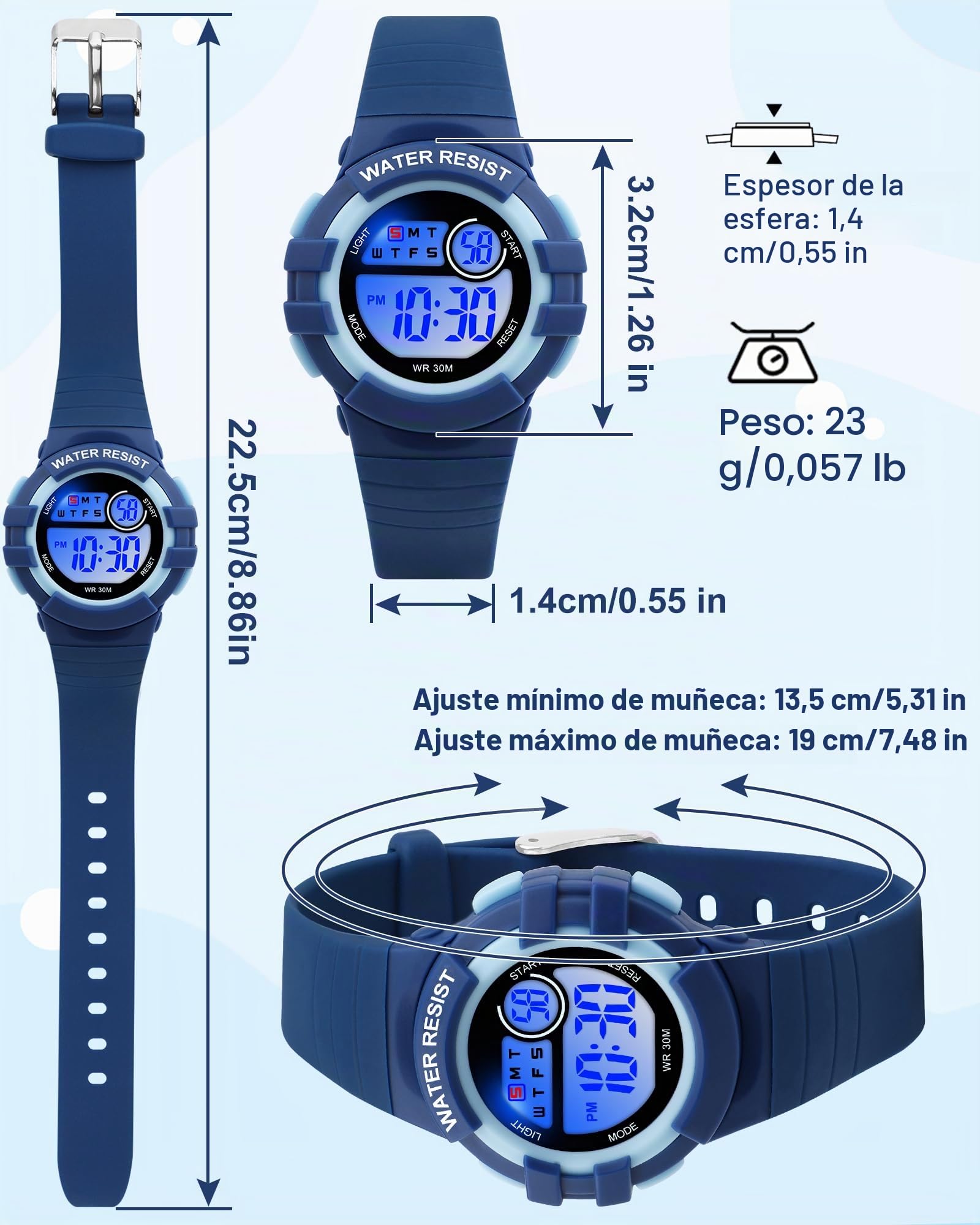 Reloj Niño Digital Infantil con 7 Luces LED,Impermeable 3 ATM, Alarma,Fecha,Cronómetro,Reloj Deportivo de Pulsera para Niñas y Niños,Regalo Ideal