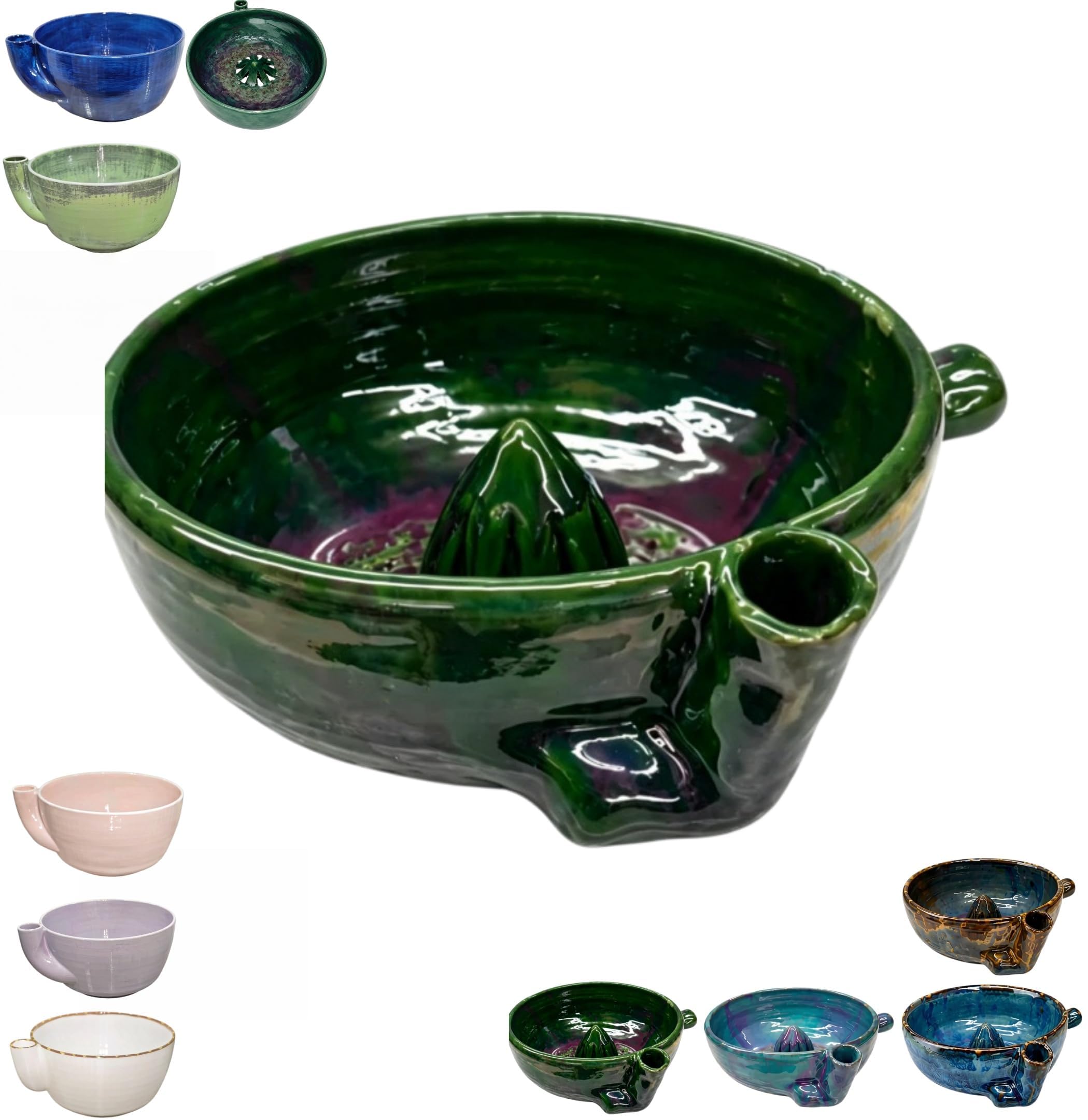 Ceramic Berry Washing Bowl with Centre Cone, 360° Cleaning Swirl Colander, Quick Rinse Washer for Berries Serving, Vegetables (Green)