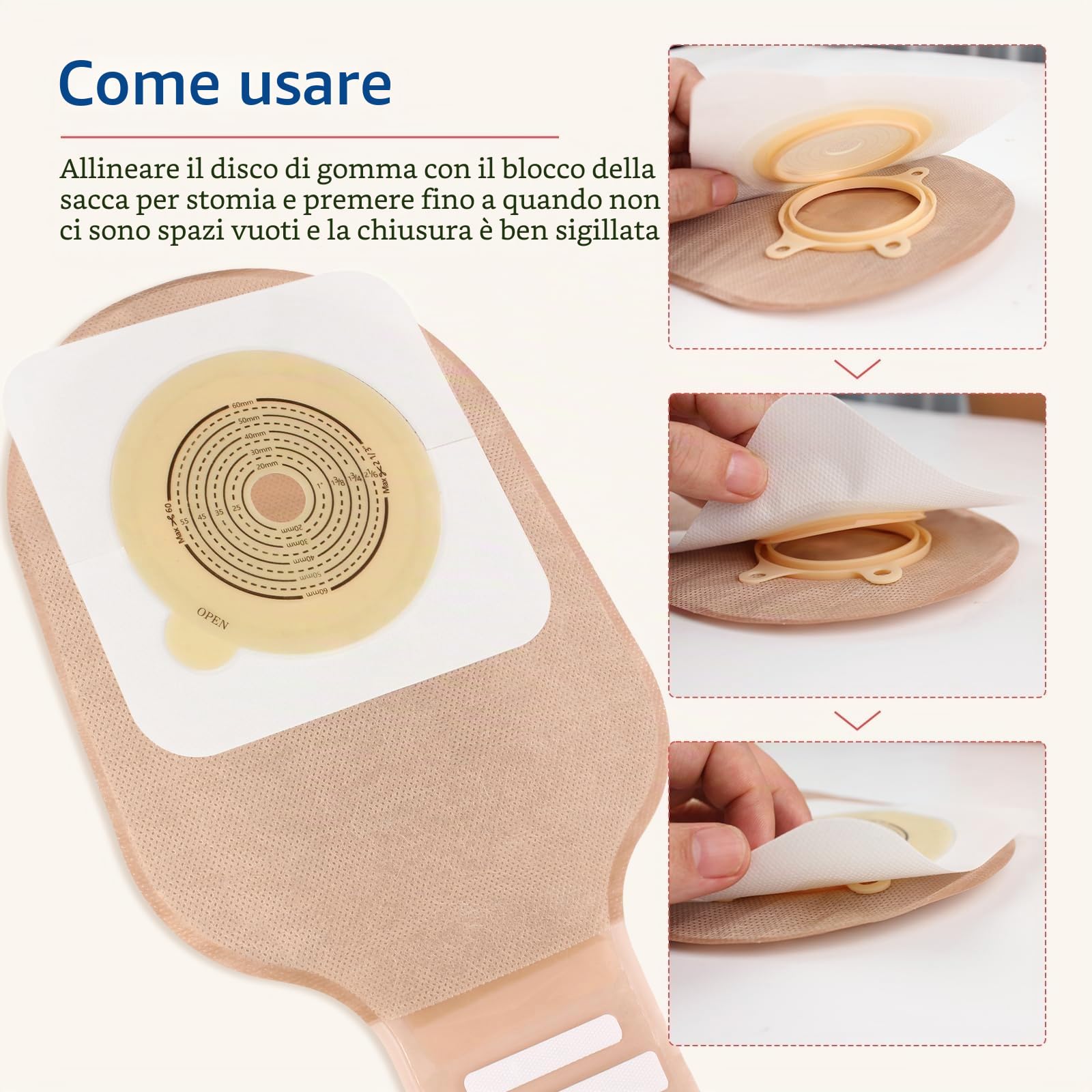 30 pz sacchetti di colostomia sacchetti di drenaggio a due pezzi sacchetto di ostomia per ileostomia e cura della stoma, (20 x sacchetti + 10 x barriere 60 mm max)