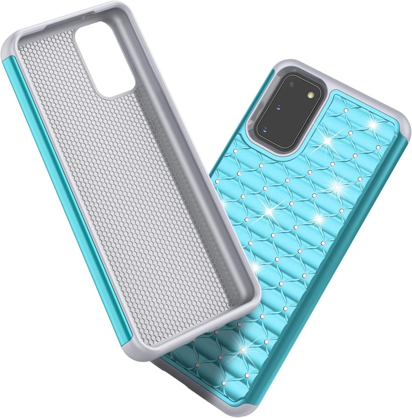 TILL for Galaxy S20 Case, S20 5G Phone Case for Girl Women, Studded Rhinestone Crystal Bling Diamond Sparkly Luxury Shock Absorbing Hybrid Defender Rugged Slim Glitter Case Cover [Turquoise]