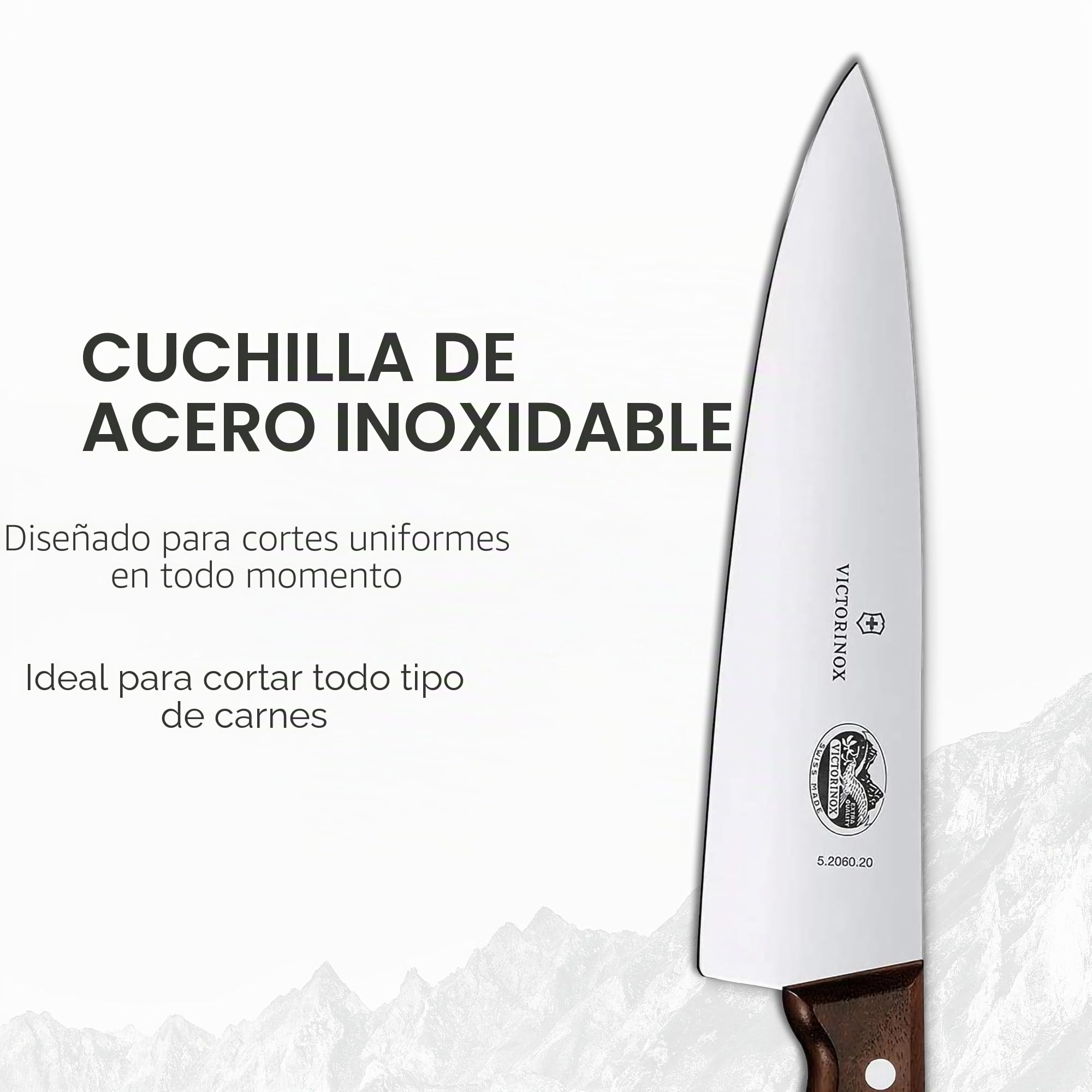 Victorinox Wood, Cuchillo para trinchar, Cuchillo de cocina, Filo recto, Hoja extra afilada, Acero inoxidable, Mango de madera