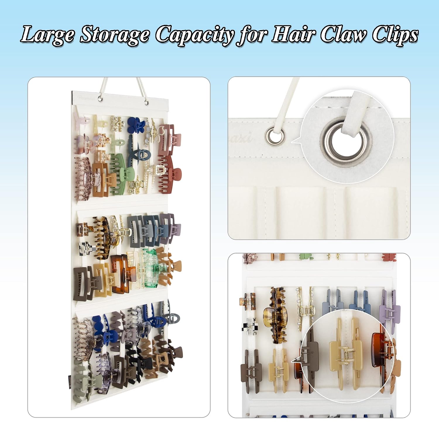 Hanging Claw Clips Holder for Women, Claw Hair Clips Storage Organizer for Lady, Hair Banana Barrettes and Butterfly Jaw Clip Display Stand Holder. (Ivory white)